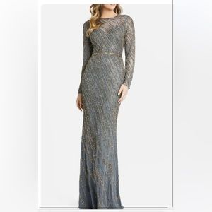 Mac Duggal platinum embellished maxi formal prom wedding homecoming dress. Sz 16